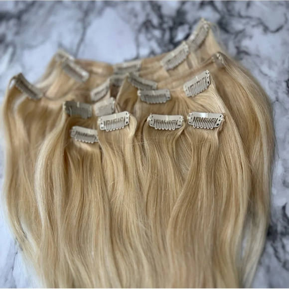 14 Inch Clip In Straight 614 light Blonde 100% Human hair - Picture 6 of 6